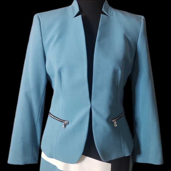 NWT Nine West Light Blue Satin Lined Blazer W Matching Skirt Set, Size 2 - Picture 2 of 11